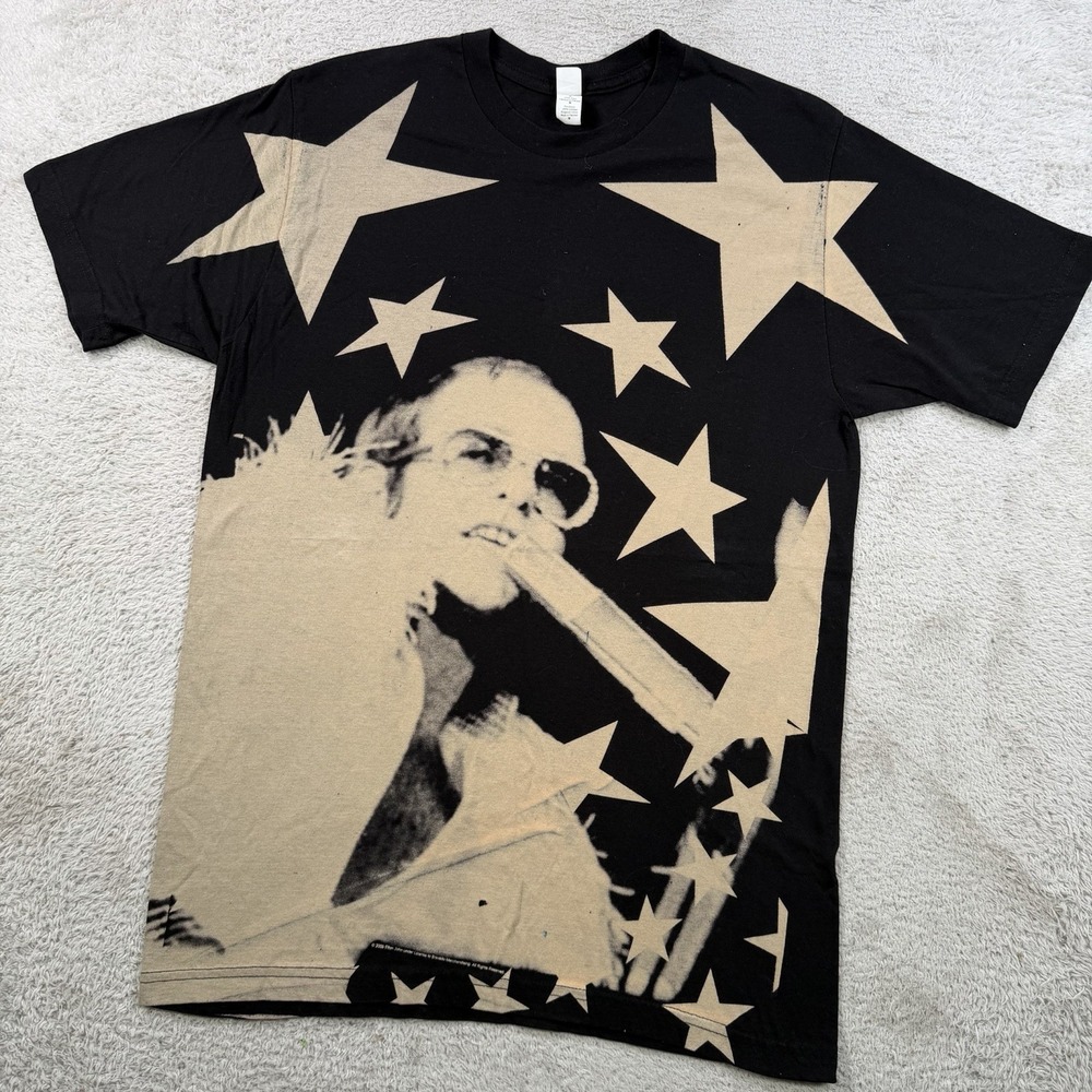 Vintage Elton John T Shirt Men Medium Black Star AOP 2009 Y2K Paper Thin Tee